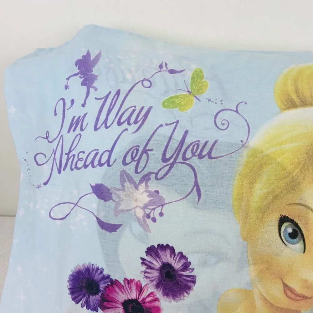 Disney Tinker Bell and Fairies Blue Floral Pillow Case Flitterific Reversible
